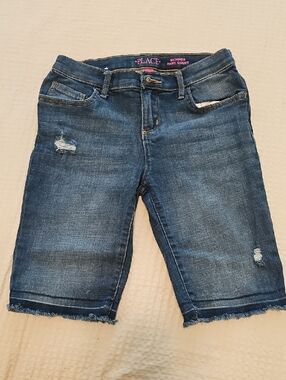 Girls Dark Blue Distressed Denim Bermuda Shorts